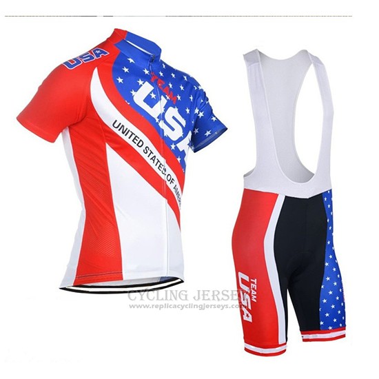 2018 Cycling Jersey USA Blue and Red Short Sleeve and Bib Short